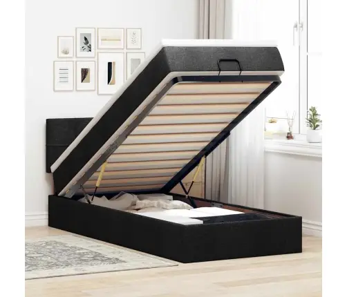 Ottomani Voodiraam Madratsiga, Must, 80X200cm Kangas