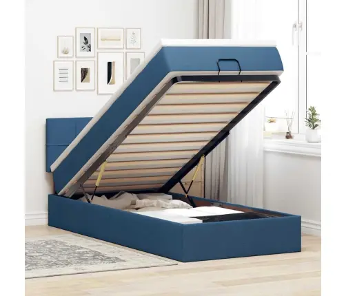 Osmaņu Gultas Rāmis Ar Matrača Zils 90X200 Cm Audums Vidaxl