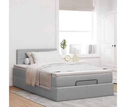 Ottomani Voodi Madratsiga, Helehall, 120X190 cm Kangas