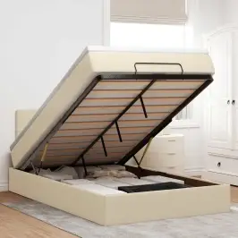 Osmaņu Gultas Rāmis Ar Matrača Krēmkrāsas 120X190Cm Audums Vidaxl Osmaņu Gultas Rāmis Ar Matrača Krēmkrāsas 120X190Cm Audums Vidaxl