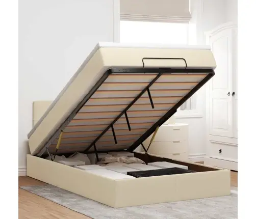 Ottomani Voodi Madratsiga, Kreemjas, 120X190 cm Kangas