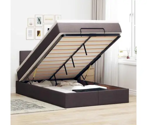 Osmaņu Gultas Rāmis Ar Matrača Tumši Brūns 120X200 Cm Audums Vidaxl