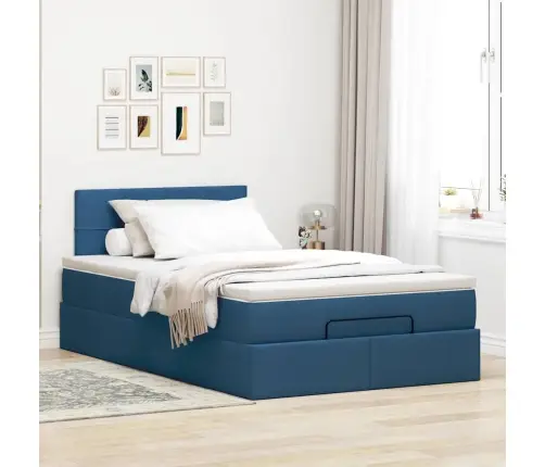 Osmaņu Gultas Rāmis Ar Matrača Zils 120X200 Cm Audums Vidaxl