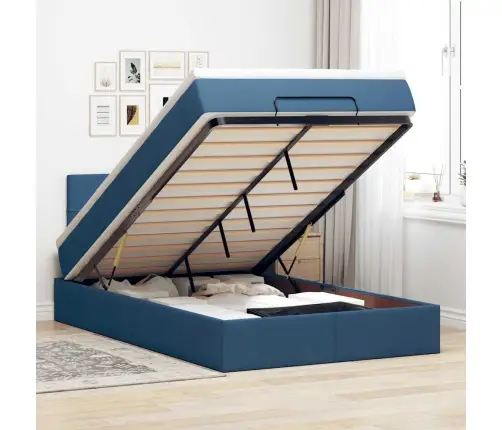 Osmaņu Gultas Rāmis Ar Matrača Zils 120X200 Cm Audums Vidaxl