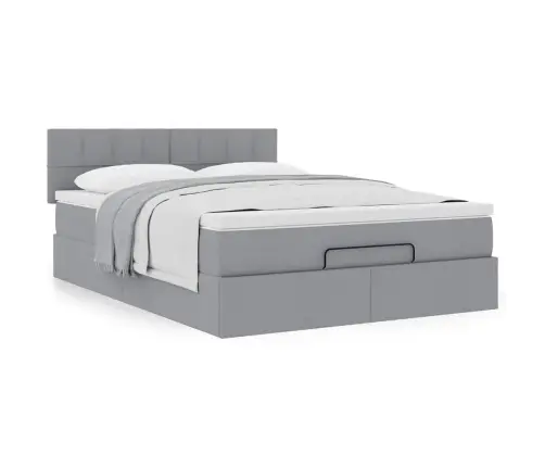 Osmaņu Gulta Ar Matraci, Gaiši Pelēks, 140X190 Cm, Audums Vidaxl