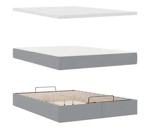 Osmaņu Gulta Ar Matraci, Gaiši Pelēks, 140X190 Cm, Audums Vidaxl