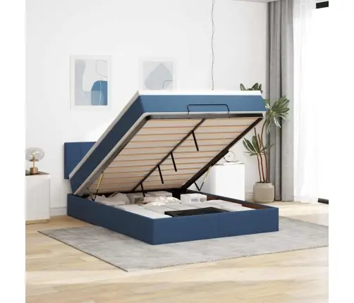 Osmaņu Gulta Ar Matraci, Zils, 140X190 Cm, Audums Vidaxl