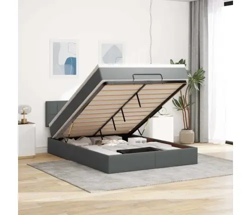 Osmanų Lova Su Čiužiniu, Pilkas, 140X200cm Audinys