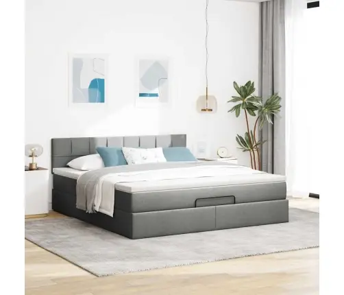 Osmanų Lovos Rėmas Su Čiužiniu, Pilkas, 160X200 cm Audinys