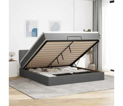 Osmanų Lovos Rėmas Su Čiužiniu, Pilkas, 160X200 cm Audinys