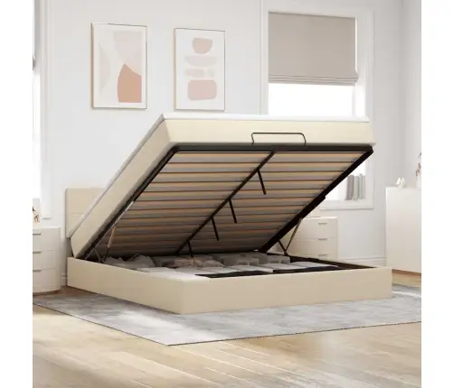 Osmanų Lovos Rėmas Su Čiužiniu, Kreminis, 160X200 cm Audinys