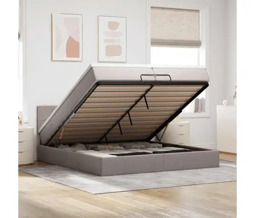 Osmaņu Gultas Rāmis Ar Matrača Pelēkbrūns 200X200 Cm Audums Vidaxl