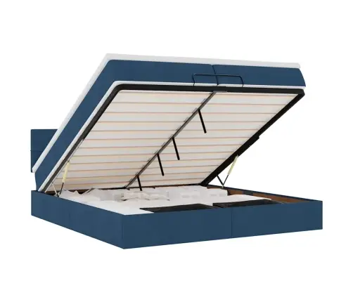 Osmaņu Gultas Rāmis Ar Matrača Zils 200X200 Cm Audums Vidaxl Osmaņu Gultas Rāmis Ar Matrača Zils 200X200 Cm Audums Vidaxl