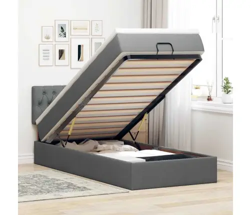 Osmanų Lovos Rėmas Su Čiužiniu, Pilkas, 90X190cm Audinys