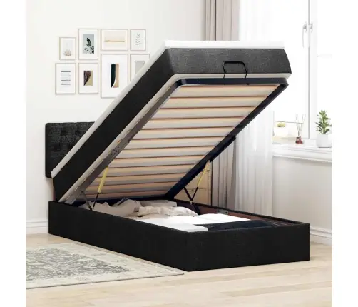 Osmaņu Gultas Rāmis Ar Matrača Melns 90X190 Cm Audums Vidaxl