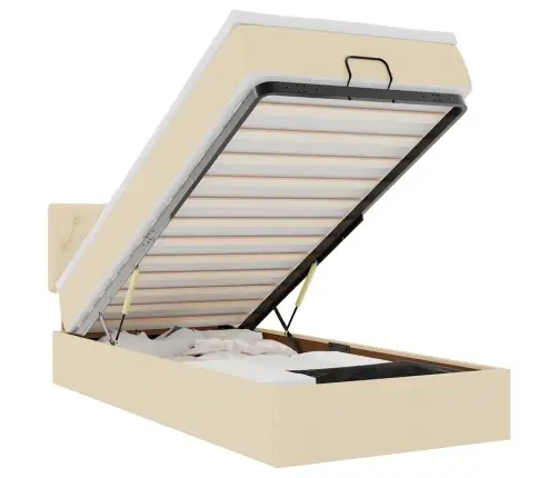 Ottomani Voodiraam Madratsiga, Kreemjas, 90X190cm Kangas