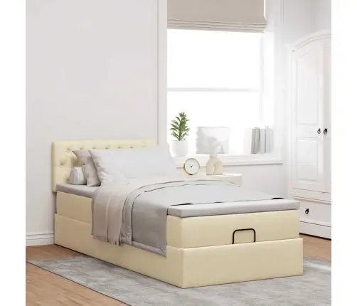 Ottomani Voodiraam Madratsiga, Kreemjas, 90X190cm Kangas