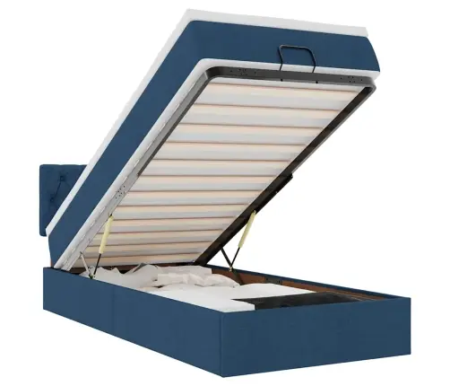 Osmaņu Gultas Rāmis Ar Matrača Zils 90X200 Cm Audums Vidaxl