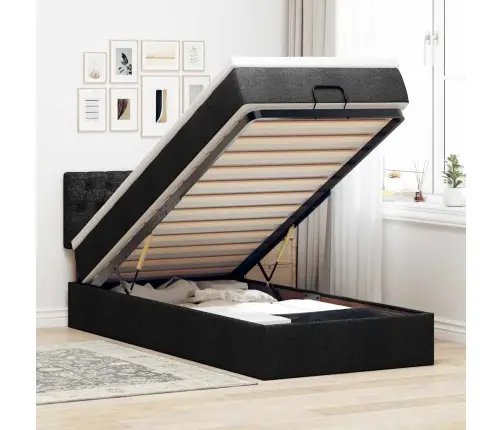 Osmaņu Gultas Rāmis Ar Matrača Melns 100X200 Cm Audums Vidaxl