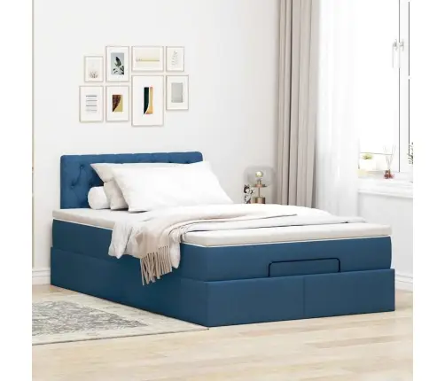 Osmaņu Gultas Rāmis Ar Matrača Zils 120X190Cm Audums Vidaxl