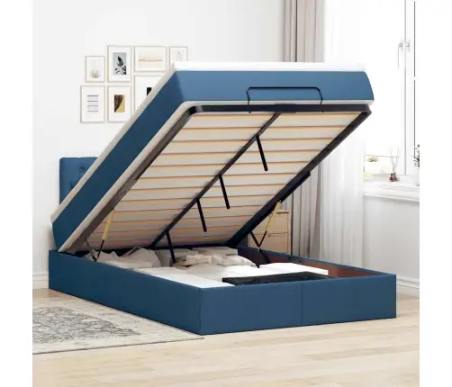 Osmaņu Gultas Rāmis Ar Matrača Zils 120X190Cm Audums Vidaxl