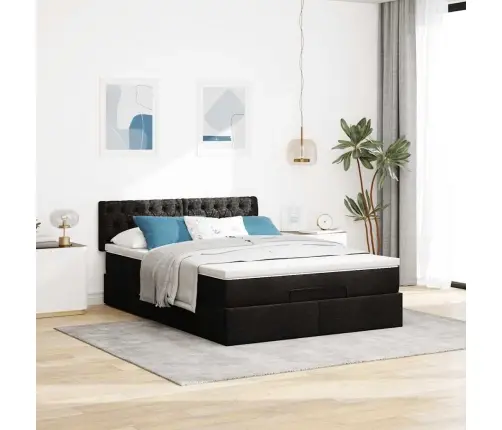 Osmaņu Gulta Ar Matraci, Melns, 140X190Cm, Audums Vidaxl