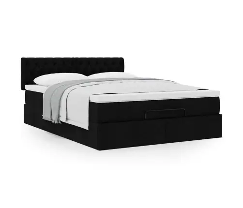 Osmaņu Gulta Ar Matraci, Melns, 140X190Cm, Audums Vidaxl