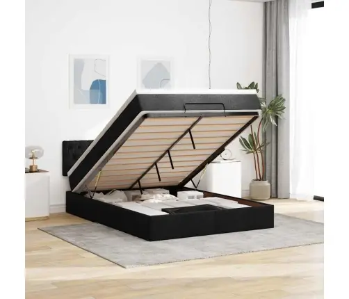 Osmaņu Gulta Ar Matraci, Melns, 140X190Cm, Audums Vidaxl