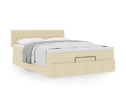 Osmaņu Gulta Ar Matraci, Krēmkrāsas, 140X190Cm, Audums Vidaxl