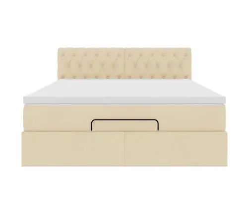 Osmaņu Gulta Ar Matraci, Krēmkrāsas, 140X190Cm, Audums Vidaxl