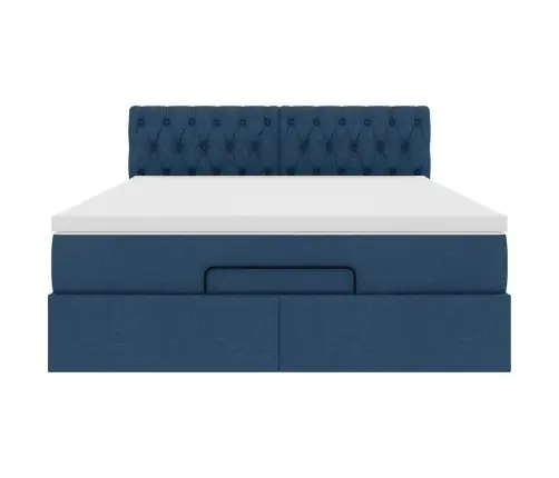 Osmaņu Gulta Ar Matraci, Zils, 140X190Cm, Audums Vidaxl