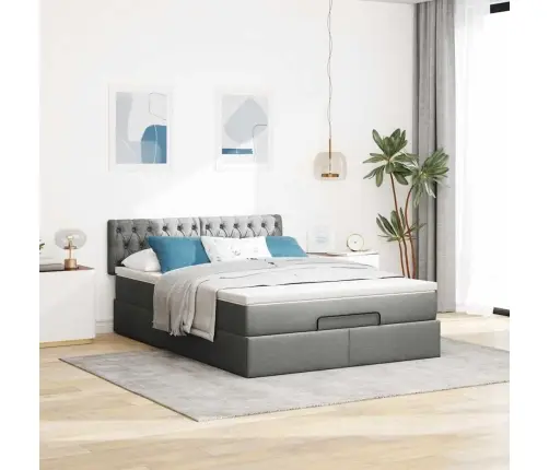 Osmaņu Gultas Rāmis Ar Matrača Tumši Pelēks 140X200 Cm Audums Vidaxl