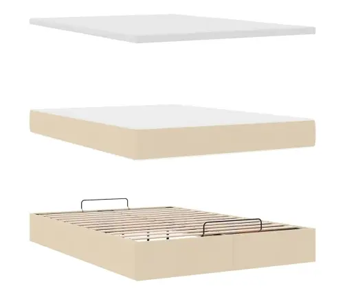 Osmanų Lova Su Čiužiniu, Kreminis, 140X200cm Audinys