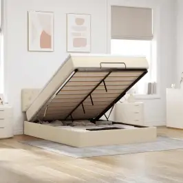 Osmanų Lova Su Čiužiniu, Kreminis, 140X200cm Audinys Osmanų Lova Su Čiužiniu, Kreminis, 140X200cm Audinys