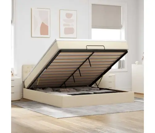 Ottomani Voodi Madratsiga, Kreemjas, 160X200 cm Kangas