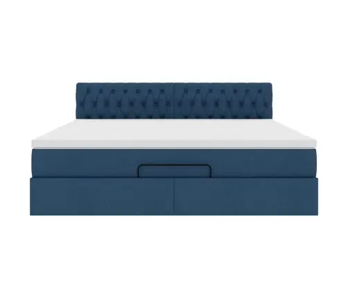 Osmaņu Gultas Rāmis Ar Matrača Zils 160X200 Cm Audums Vidaxl