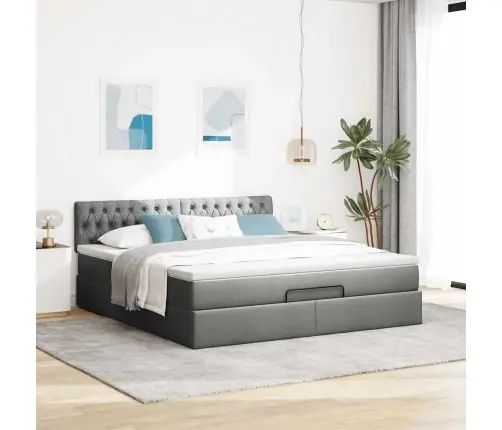 Osmaņu Gultas Rāmis Ar Matrača Tumši Pelēks 180X200 Cm Audums Vidaxl