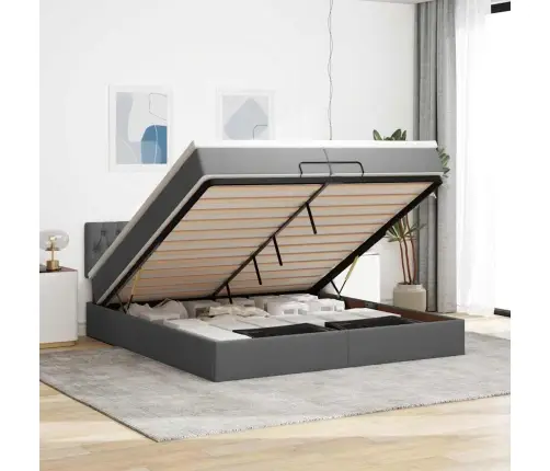 Osmanų Lova Su Čiužiniu Tamsiai Pilkas 200X200 Cm Audinys