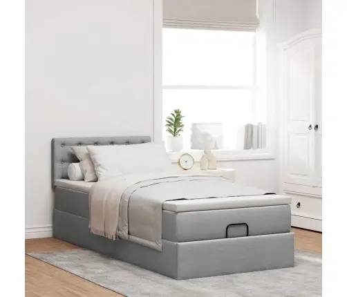 Ottomani Voodiraam Madratsiga, Helehall, 90X190cm Kangas