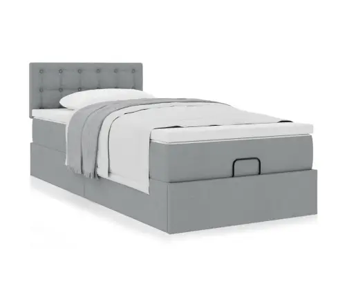 Ottomani Voodi Madratsiga, Helehall, 90X200 cm Kangas