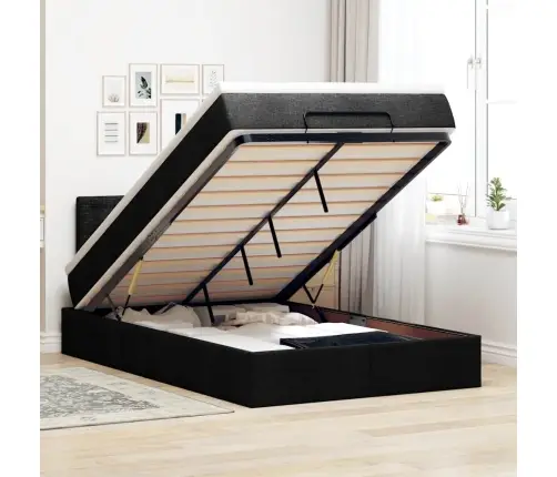 Osmaņu Gultas Rāmis Ar Matrača Melns 120X190 Cm Audums Vidaxl