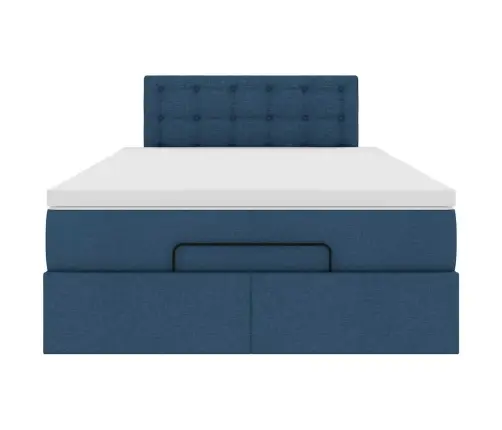 Osmaņu Gultas Rāmis Ar Matrača Zils 120X190 Cm Audums Vidaxl