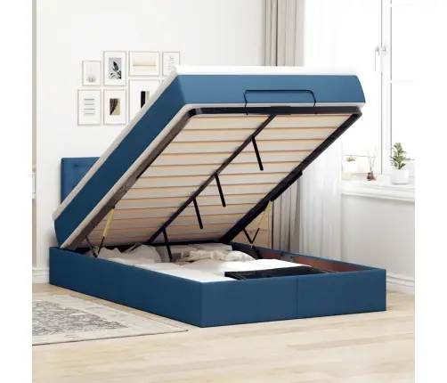 Osmaņu Gultas Rāmis Ar Matrača Zils 120X190 Cm Audums Vidaxl