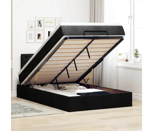 Osmaņu Gultas Rāmis Ar Matrača Melns 120X200 Cm Audums Vidaxl