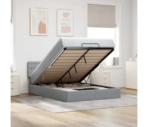 Osmaņu Gulta Ar Matraci, Gaiši Pelēks, 140X190 Cm, Audums Vidaxl