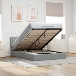 Osmanų Lovos Rėmas Su Čiužiniu, Pilkas, 140X200cm Audinys