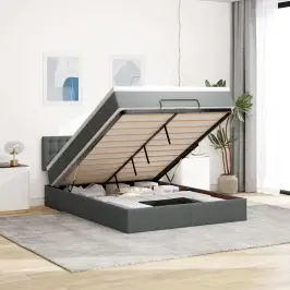 Osmanų Lova Su Čiužiniu, Pilkas, 140X200cm Audinys Osmanų Lova Su Čiužiniu, Pilkas, 140X200cm Audinys