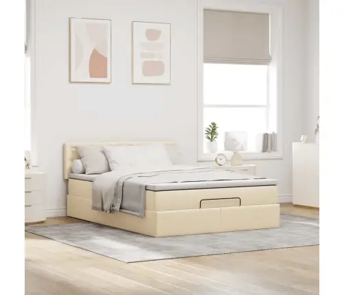 Osmaņu Gultas Rāmis Ar Matrača Krēma 140X200 Cm Audums Vidaxl Osmaņu Gultas Rāmis Ar Matrača Krēma 140X200 Cm Audums Vidaxl