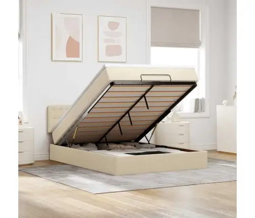 Osmaņu Gultas Rāmis Ar Matrača Krēma 140X200 Cm Audums Vidaxl Osmaņu Gultas Rāmis Ar Matrača Krēma 140X200 Cm Audums Vidaxl