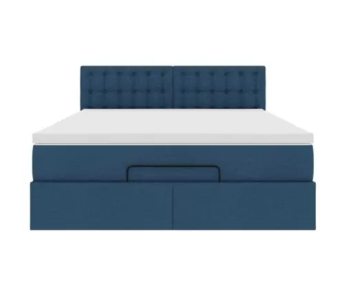 Osmaņu Gultas Rāmis Ar Matrača Zils 140X200 Cm Audums Vidaxl